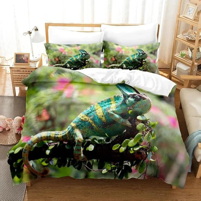 JMG Household Supplies Bettwäscheset 3D Chamäleon mit Kissenbezug, Grün, B/H: 135 x 200 cm - Bild 1