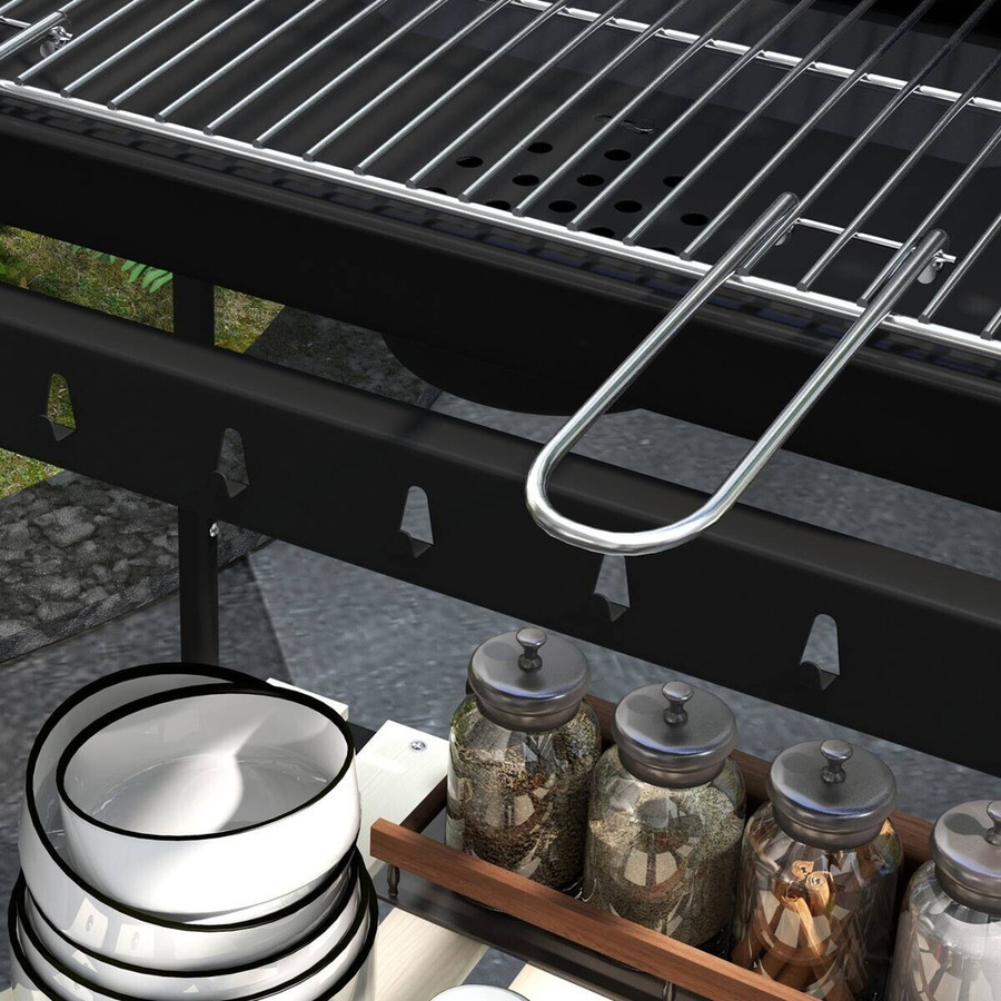 Outsunny Holzkohlegrill BBQ Smoker aus Metall mit Rädern, höhenverstellbarem Grillrost und Holzablage, B/T/H: 103 x 47 x 95 cm - Bild 3