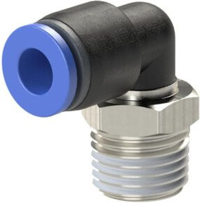 Riegler L-Steckverschraubung Blaue Serie, drehbar, R 3/8 außen, Durchmesser 12 mm, Messing, Blau - Bild 1
