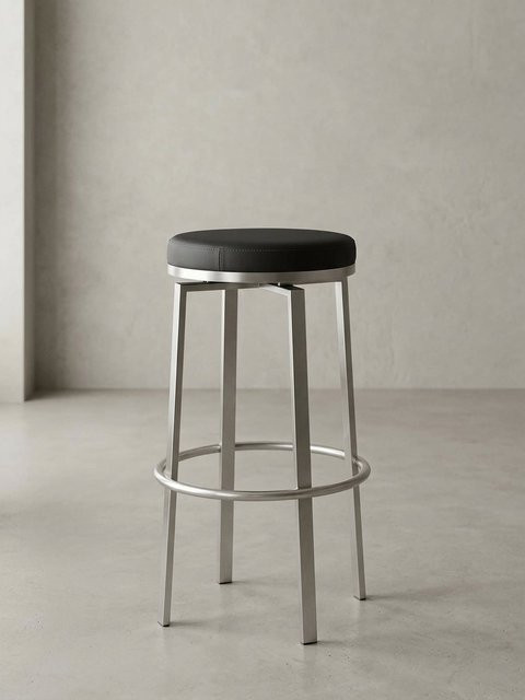 Drehbarer Barhocker von KADIMA DESIGN aus Edelstahl in Schwarz und Silber, gepolstert, B/T/H: 42 x 42 x 76 cm - Bild 1