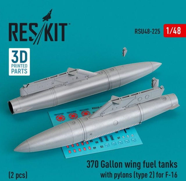 ResKit Models 370 Gallon wing fuel tanks with pylons (type 2) for F-16 (A/B/C/D/E/F/I), 2-teiliges Set, 1:48 - Bild 1