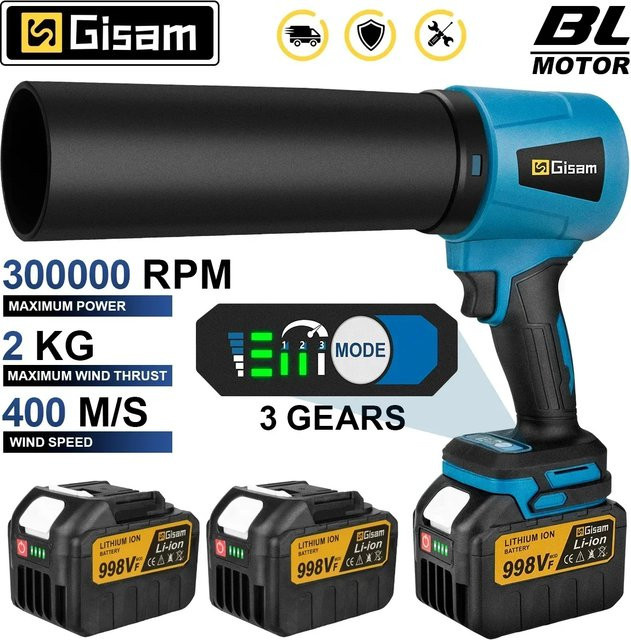 Makita Akku-Turbo-Gebläse Jet Fan Handheld Laubbläser und Staubbläser in Blau für 18 V Akkus mit 300.000 RPM und 400 m/s - Bild 1