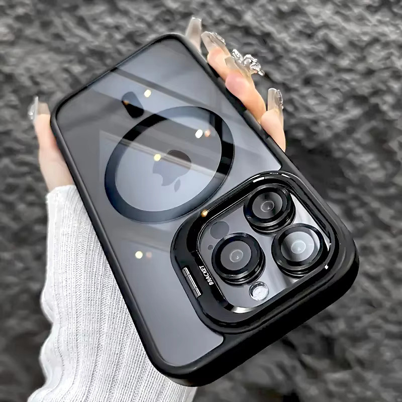 Clucy Magnetische Stoßfeste Handyhülle mit Glaslinsenschutz und Standfunktion für iPhone 12 bis iPhone 17 Pro Max Plus Air 11 in Schwarz und Grün - Bild 3