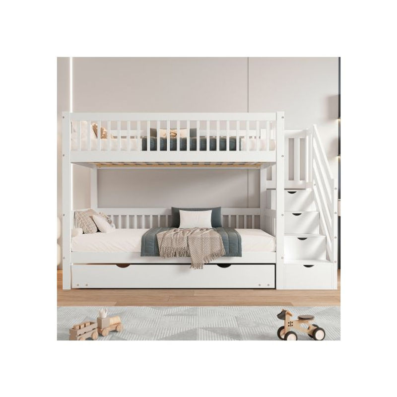MUVOE Etagenbett für Kinder aus Kiefernholz und MDF in Weiß mit Leiter, Schränken und Absturzsicherungen, B/T/H: 90 x 190/200 cm - Bild 2