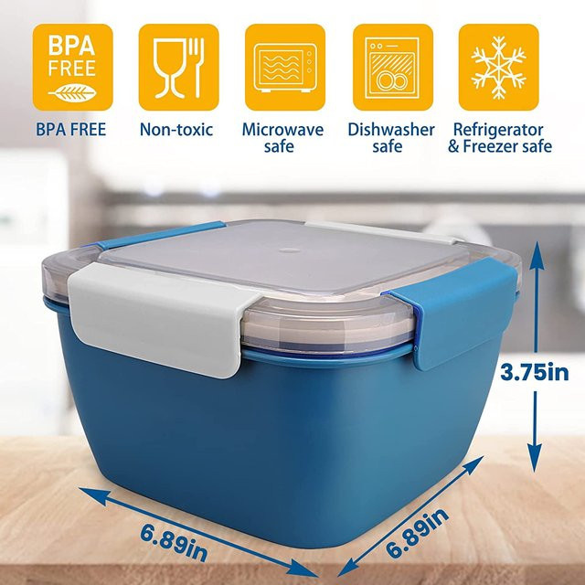 Mango Event Tragbare 2-lagige Bento-Box Salatschüssel Lunchbox mit Gitter-Einsatz, Orange, 1500 ml - Bild 1