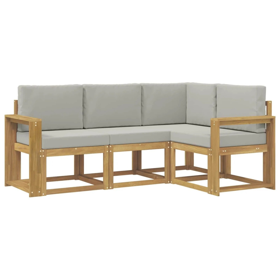 vidaXL Outdoor-Sofagarnitur 4-teilig in Weiß und Hellgrau aus Massivholz-Akazie mit Polsterung und Kissen - Bild 2
