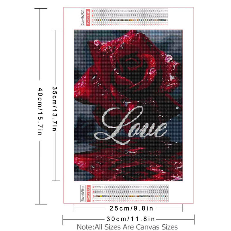 AZQSD Diamantmalerei 5D Rose Blume Mosaik DIY Handarbeit Stickerei in Rot mit runden Steinen - Bild 2