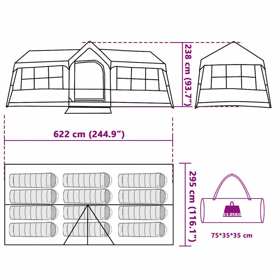 vidaXL Familienzelt mit Dach in Grau und Orange, B/T/H: 622 x 295 x 238 cm - Bild 3