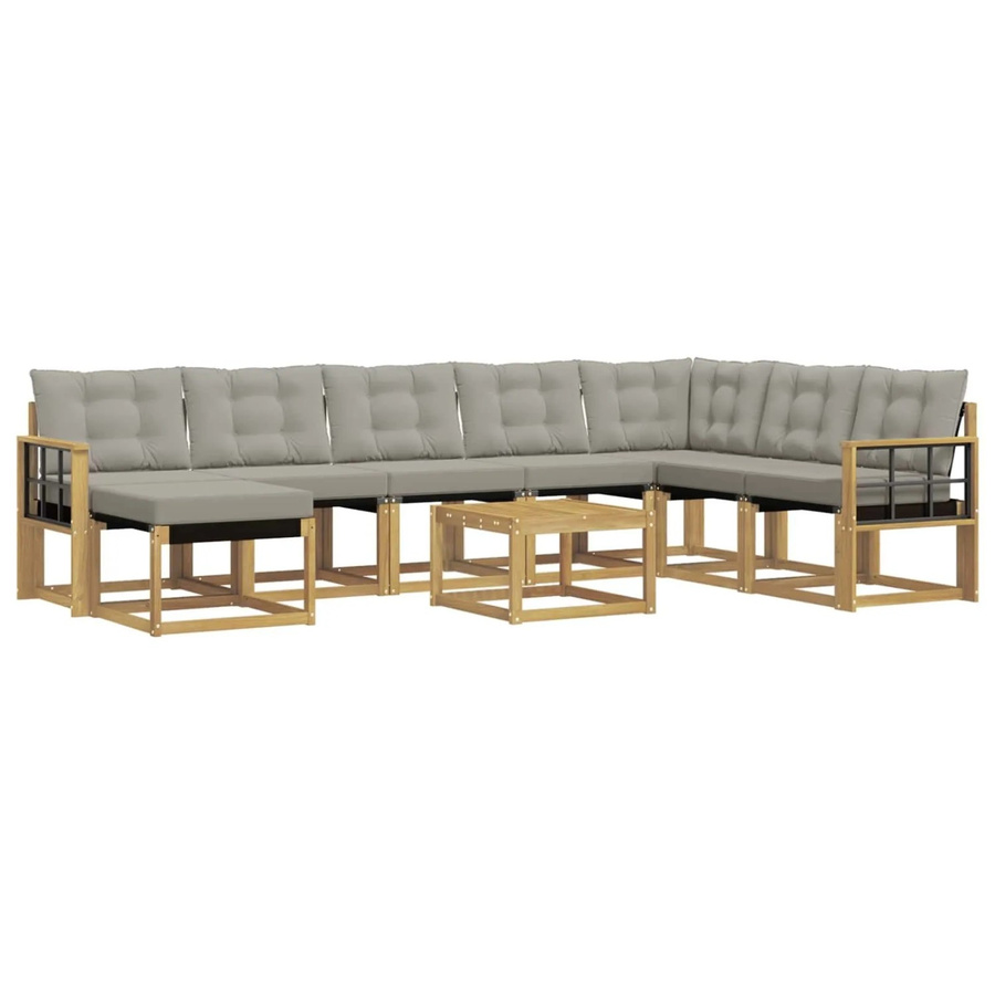 vidaXL Outdoor-Sofagarnitur 9-teilig aus Akazienholz und Textilene in Weiß-Hellgrau mit UV-beständigen Kissen - Bild 2
