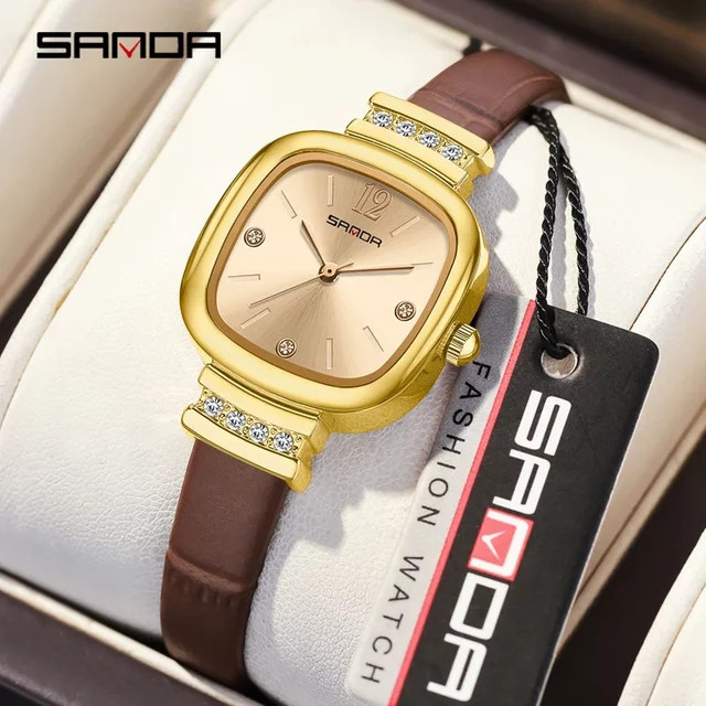 SANDA Armbanduhr, Diamant, Leder, Gold, Damen - Bild 1