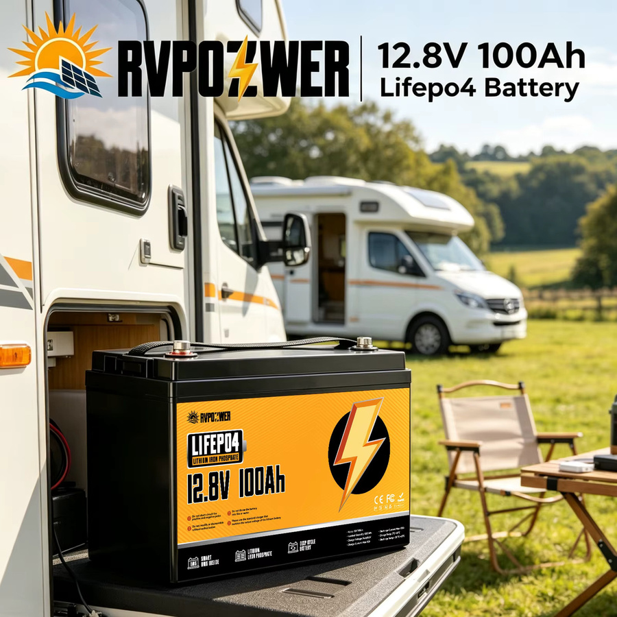 RVPOZWER LiFePO4 Lithium-Eisenphosphat-Speicherbatterie mit 100A BMS in Schwarz - Bild 4