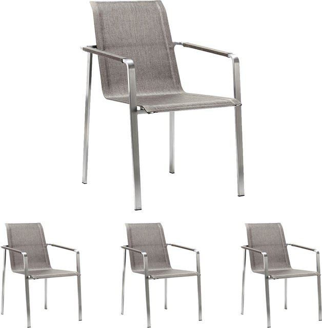 4er Set Solpuri JAZZ Stapelsessel aus Edelstahl mit Softex Sand Outdoor-Stoff - Bild 1