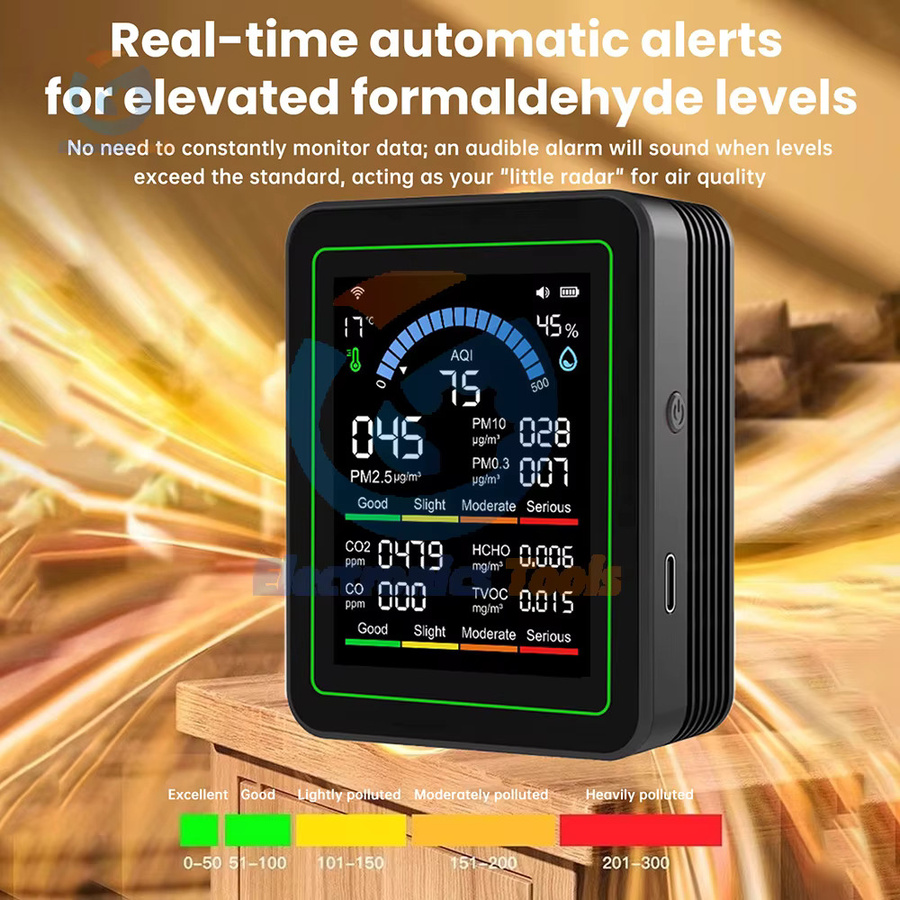 Gaqqee Tuya WiFi 10-in-1 Luftqualitätsmonitor in Weiß mit CO2-Messung, PM2,5, PM10, Formaldehyd sowie Temperatur- und Feuchtigkeitsanzeige - Bild 2
