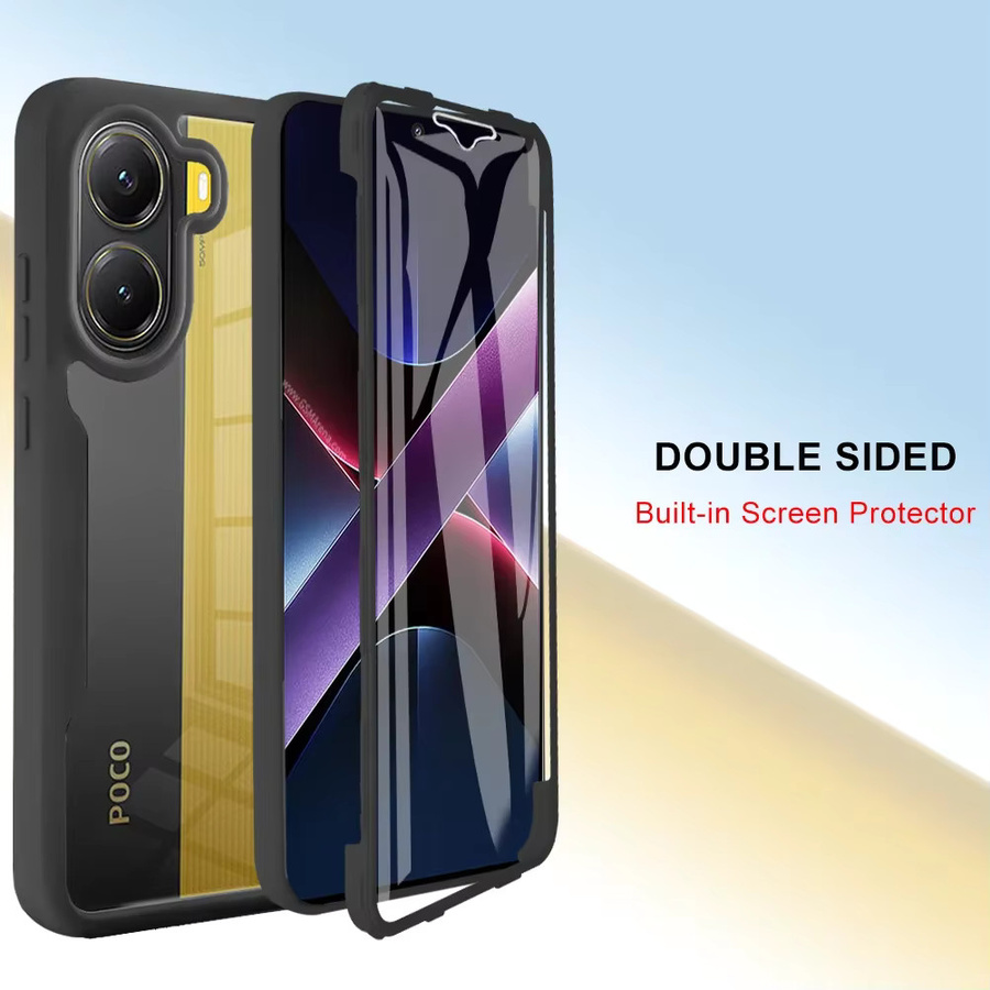 360-Grad-Vollschutzhülle für Xiaomi Poco X7 X6 X5 Pro mit HD-Bildschirmfolie und Silikon-TPU-Linsenschutz in Transparent und Pink - Bild 2