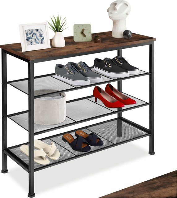 tectake Schuhregal Newport Industrial Style aus Holz und Stahl in Braun, B/T/H: 80,5 x 30,5 x 72,5 cm - Bild 1