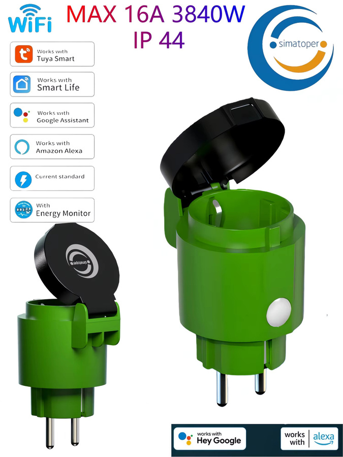 Simatoper Outdoor WLAN-Steckdose in Grün mit Energieüberwachung, Timer und IP44 Schutz, kompatibel mit Tuya Smart Life, Alexa und Google Home, 16A 3840W Schuko-Steckdose - Bild 3