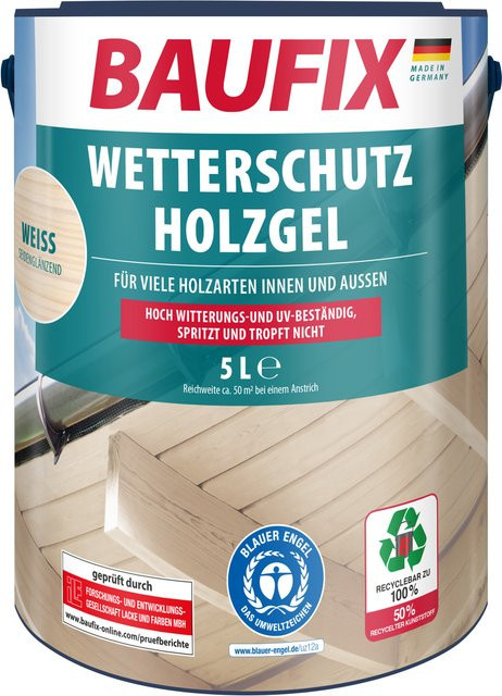 BAUFIX Wetterschutz-Holzgel in Weiß, 5 Liter - Bild 1