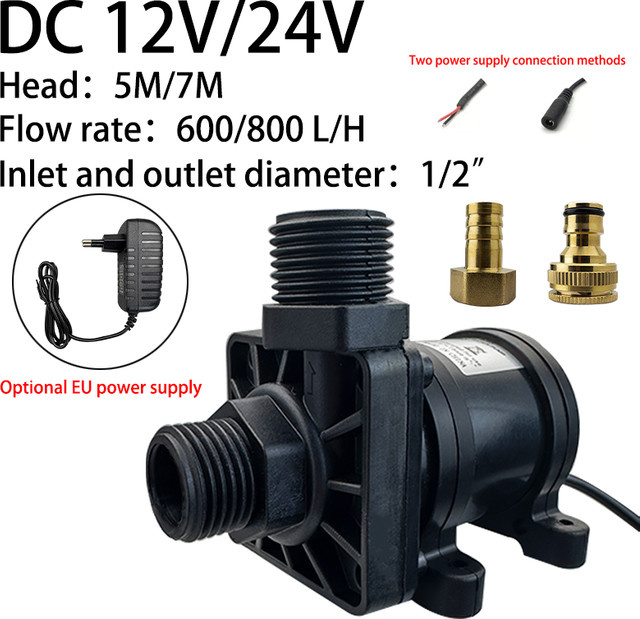 xmshxltd Druckerhöhungspumpe mit leisem bürstenlosem Motor IP68 für Warmwasserbereiter und Duschen, Schwarz, Messingverbindung, DC12V 24V - Bild 1