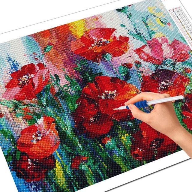 FIYO Diamond Painting Set Mohn Blumen Landschaft 5D DIY Stickerei Wanddekoration B/H: 20 x 30 cm - Bild 1