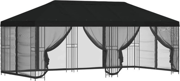 vidaXL Pavillon mit Seitenwänden aus Polyester und Stahl in Schwarz, B x T: 6 x 3 m