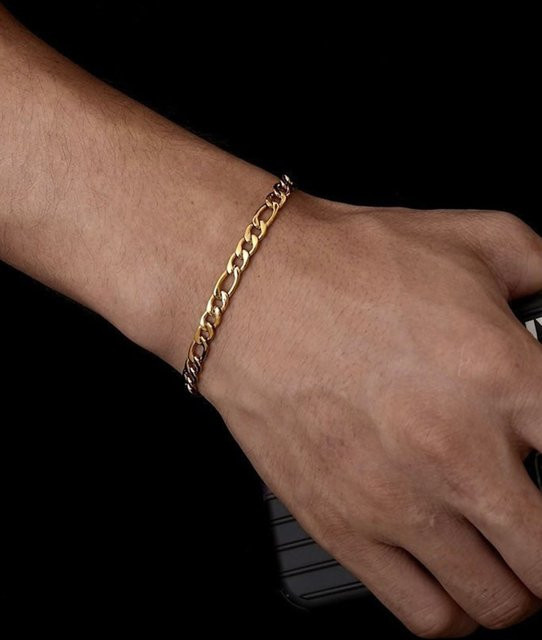 MECYLIFE Armband Edelstahl, 18K Vergoldet, Gold, Herren, Figaro-Kette - Bild 1