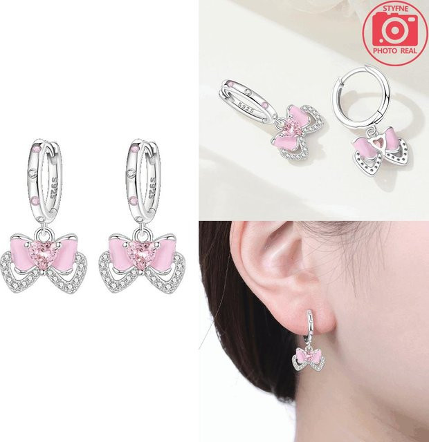 Ohrringe 925 Silber, Schmetterling, Liebesherzen, Zirkonia, Damen - Bild 1