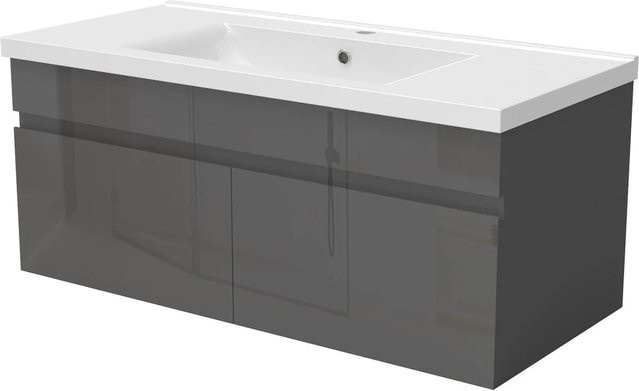 AICA Badmöbel BERGEN 2-teiliges Waschbecken-Set mit Keramik-Waschtisch und Unterschrank, Hochglanz Anthrazit, Grifflos, Softclose-Türen, Breite: 100 cm - Bild 1