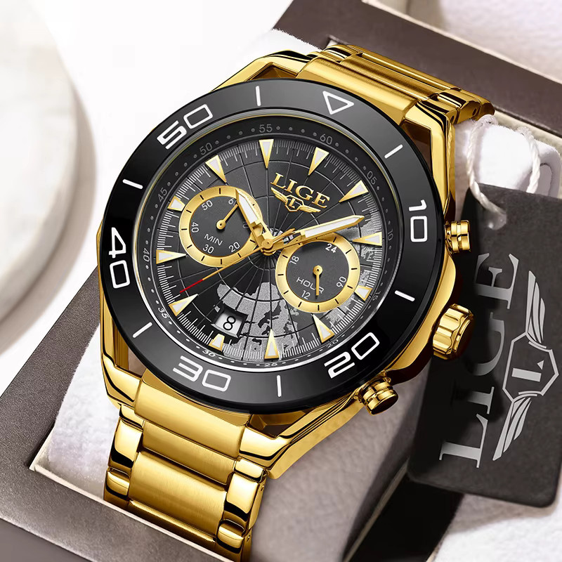 LIGE Chronograph, Quarz, Edelstahl, Schwarz, Herren - Bild 5