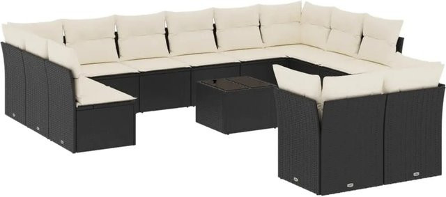vidaXL 13-tlg. Garten-Sofagarnitur in U-Form aus Polyrattan mit Kissen, Schwarz und Cremeweiß - Bild 1