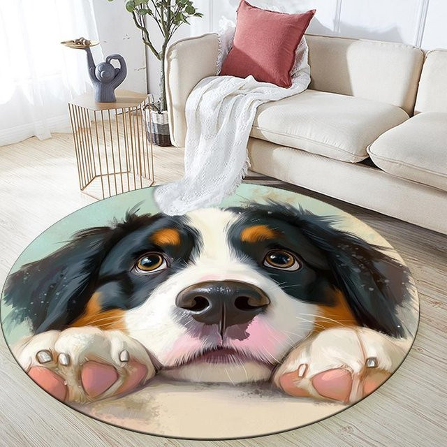Runder Teppich mit Berner Sennenhund-Muster von HAPPYDAYSET, rutschfest und waschbar, Durchmesser: 80 cm - Bild 1