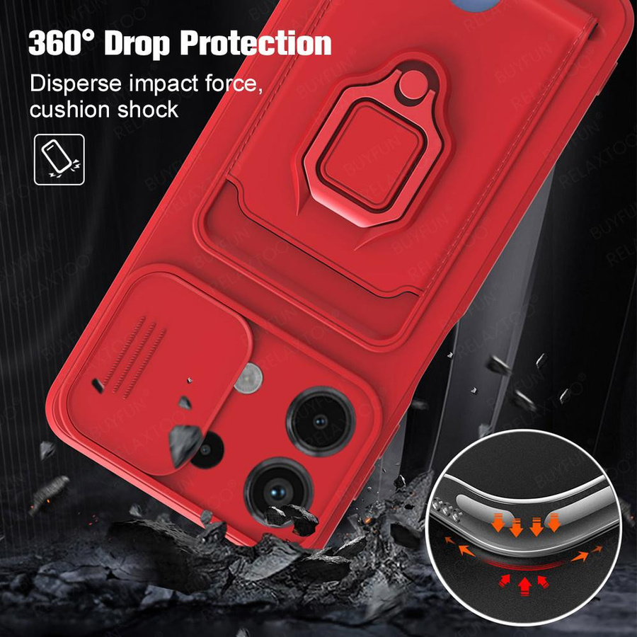 Magnetische Handyhülle mit Kartenfach und Kamera-Schiebefenster für Xiaomi Redmi Note 13 12 11 10 Pro Plus sowie Redmi 13C 12C 10C in Rot - Bild 3