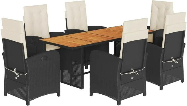 vidaXL 7-teilige Garten-Essgruppe aus PE-Rattan und Akazienholz mit Kissen in Schwarz - Bild 1