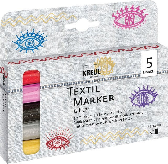 KREUL Textil Marker medium Glitter 5er-Set in Multicolor und Gold - Bild 1