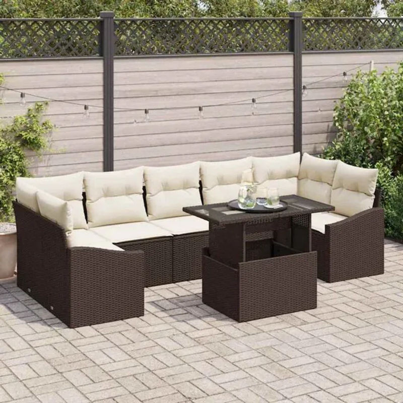 Vidaxl Garten-Sofa-Set aus Polyrattan mit 8 Teilen in Braun und Beige, Loungemöbel Modern, B/T/H: 100 x 55 x 73 cm - Bild 1