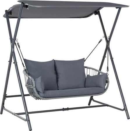 Beliani Gartenschaukel FIASTRA in Dunkelgrau mit Sonnenverdeck und Kissen, B/T/H: 140 x 170 x 202 cm