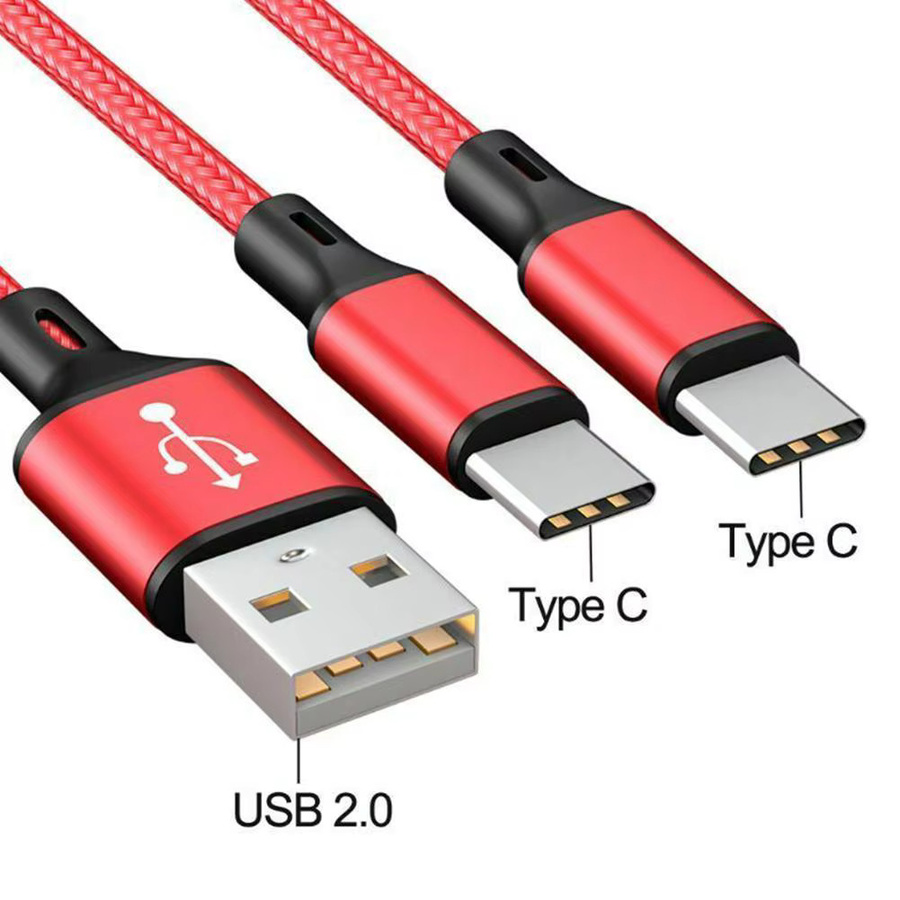 Multifunktionales 2-in-1 USB-C Ladekabel in Rot mit USB-A-Stecker für Typ-C Geräte - Bild 1