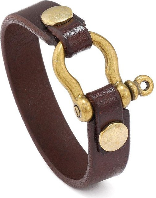 YIRAN Lederarmband, Punk, Schwarz, Messing, Unisex - Bild 1