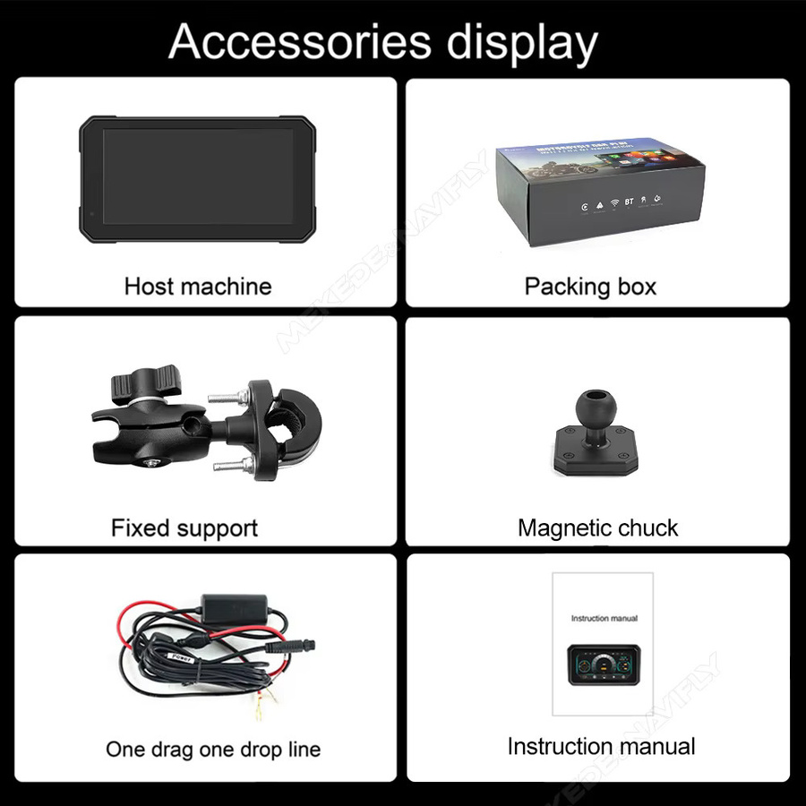 NaviFly Tragbares Motorrad-GPS-Navigationsgerät mit 6 Zoll Display, IP67 Wasserdicht, Dual Bluetooth, Wireless CarPlay und Android Auto, Schwarz - Bild 6