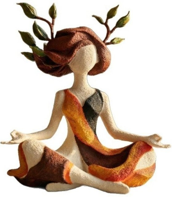 Meditierende Yoga-Figur als beruhigende Skulptur für innere Harmonie in Orange und Multicolour, Höhe: 15 cm - Bild 1