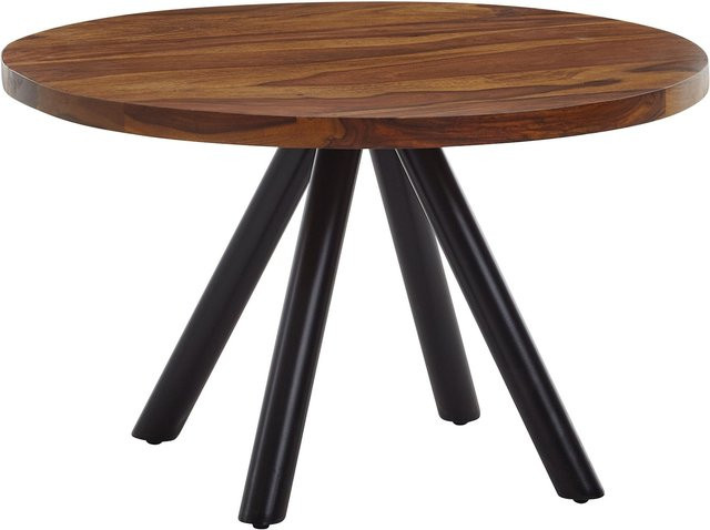 Runder Couchtisch aus Massivholz in Braun von KADIMA DESIGN mit Metallgestell, Durchmesser: 60 cm, Höhe: 35 cm - Bild 1