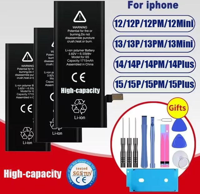 Hochleistungs-Ersatzakku für Apple iPhone 12 13 14 15 Pro Max Mini Plus in Schwarz mit 2460 mAh Kapazität - Bild 1