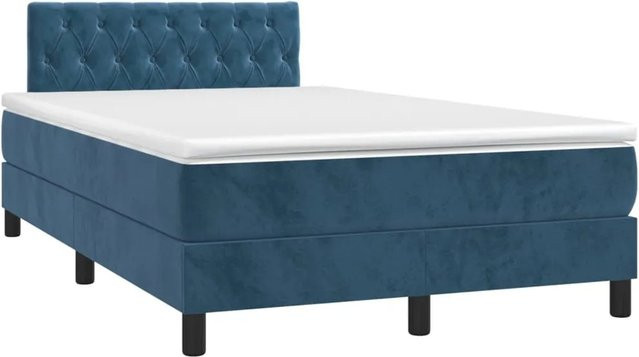 vidaXL Boxspringbett mit Matratze in Dunkelblau, Hybridbett mit LED-Unterbettbeleuchtung und USB-Ladeport, Samt, B/T: 120 x 200 cm - Bild 1