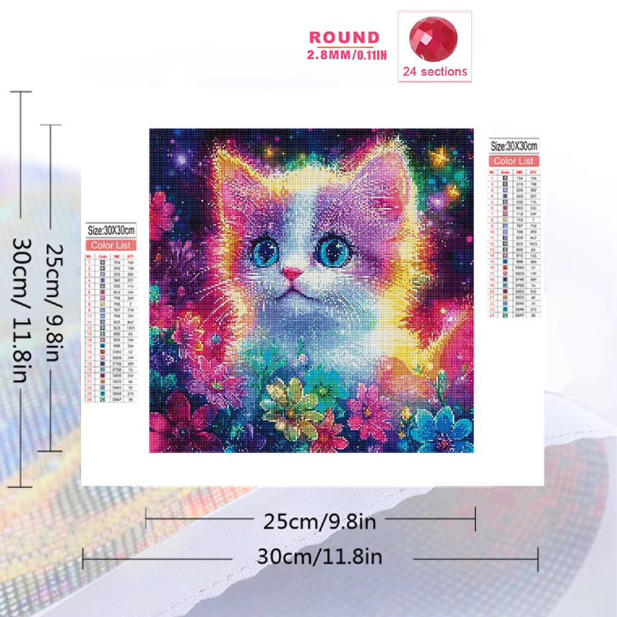 EverShine DIY Diamantmalerei Katzenbild mit Gänseblümchen als Strass-Stickerei in Multicolour - Bild 2