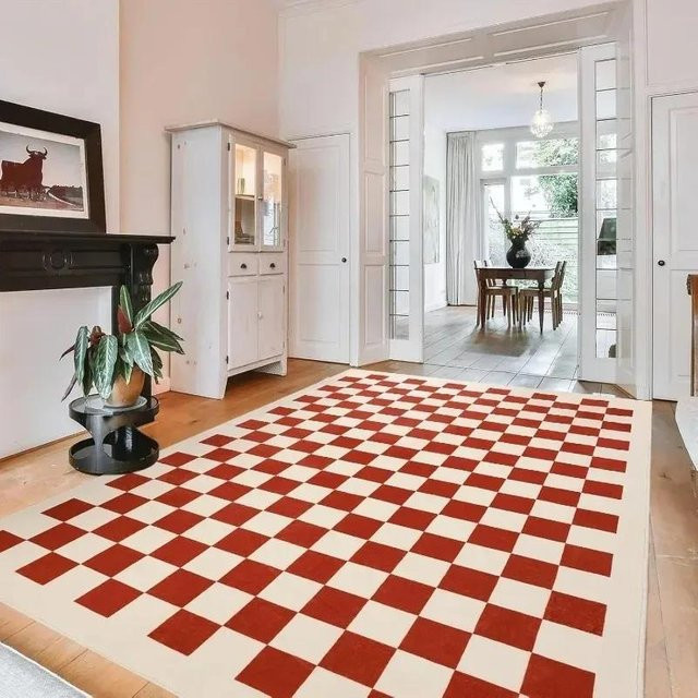 BC-Warm Home Moderner Minimalistischer Karoteppich in Rot, Streifendesign, Maschinenwaschbar und Rutschfest, B: 160 cm, T: 230 cm - Bild 1