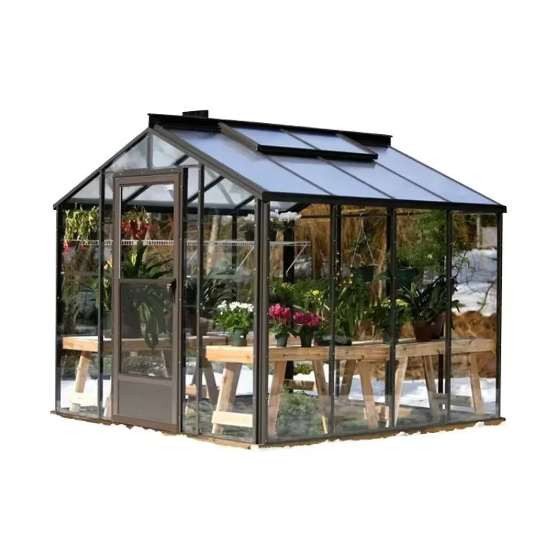 Regenfestes Glasgewächshaus für den Garten und die Terrasse in Schwarz mit Giebeldach - Bild 5