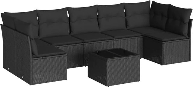 vidaXL 8-tlg Garten-Sofagarnitur mit Kissen aus Poly-Rattan in Schwarz Modell 60 - Bild 1