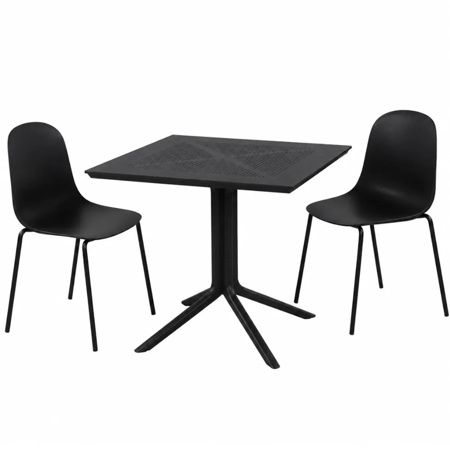 DELUKE Gartenmöbel-Set MARA Bistroset mit 2 Stühlen und Tisch in Schwarz aus Kunststoff und Stahl, B/T/H: 186 x 80 x 85 cm - Bild 2