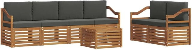 vidaXL Outdoor-Sofagarnitur aus Akazienholz mit Kissen, 7-teiliges Set in Natur und Anthrazit - Bild 1