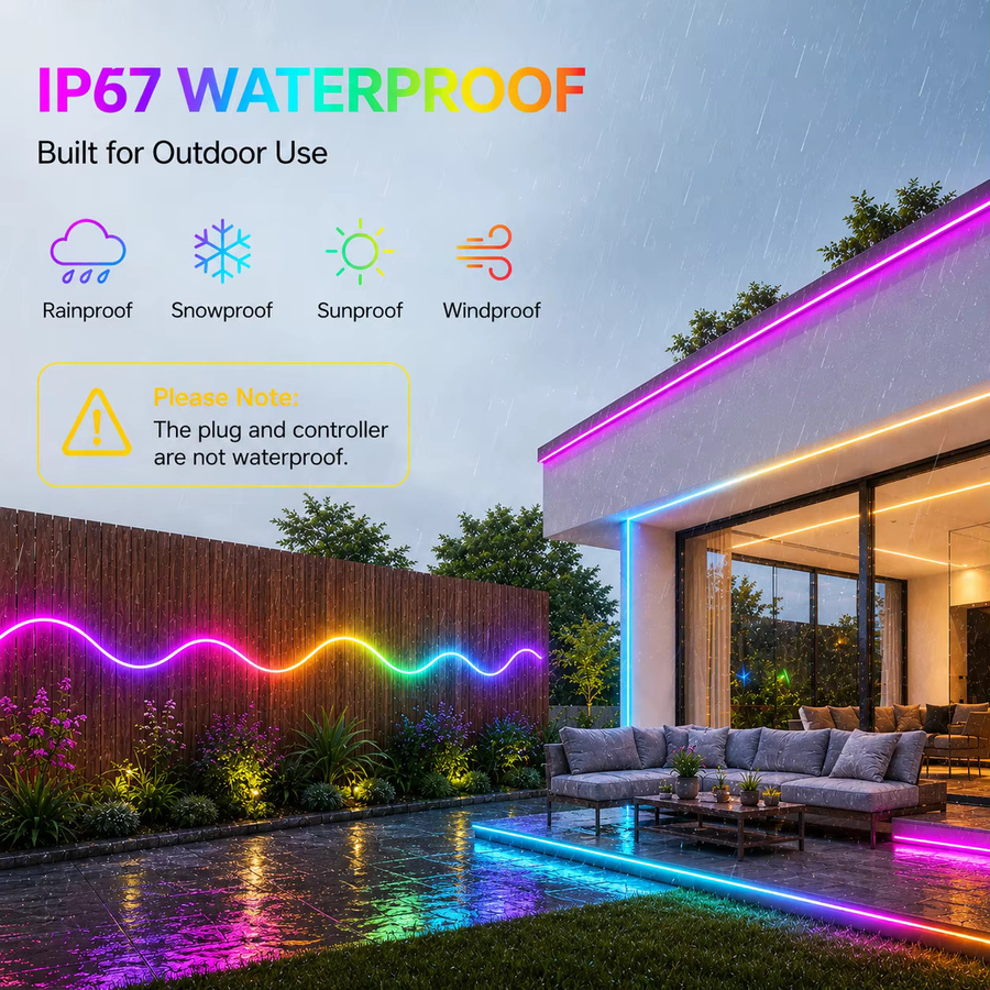 Flexible RGBIC LED Neon-Lichtstreifen in Multicolour mit App- und Fernbedienung, Musik-Sync und Timer, IP67 wasserdicht, ideale Innen- und Außenbeleuchtung für Schlafzimmer, Wand oder Garten - Bild 3