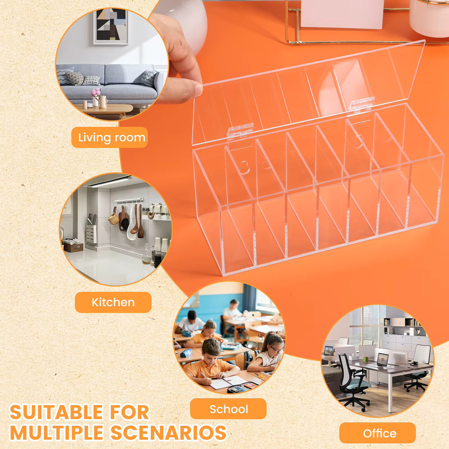 Transparente 7-Slot-Aufbewahrungsbox aus Acryl als Wandmontage-Etikettenspender für Schule, Büro und Zuhause - Bild 2